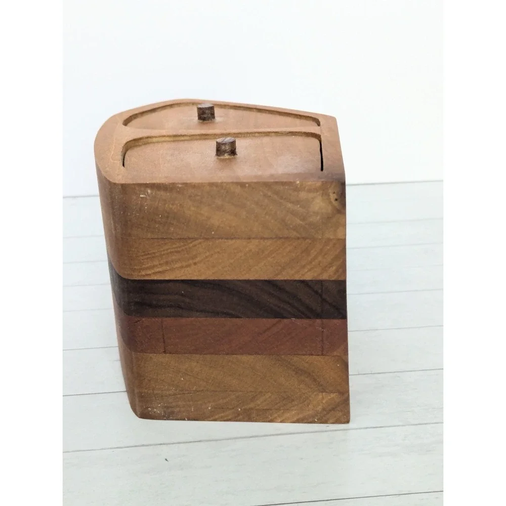 Vintage 2 Drawer MCM Wood Band Saw Jewelry Trinket Box Abstract Danish Inspired